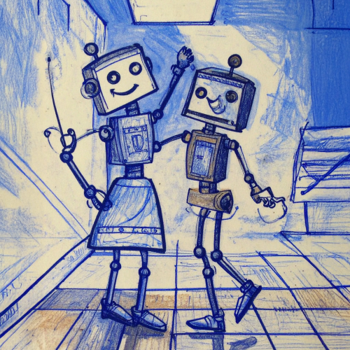 Firefly_due robot stilizzati che ballano 689131